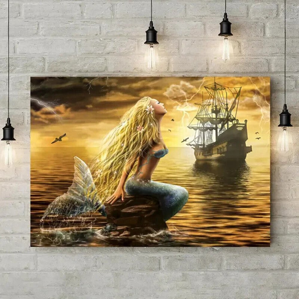 Modern Art Vibrant Stunning Scenic Mermaid Canvas Print 11.8" x 15.7" Home & Garden:Home Décor:Posters & Prints Style Your Walls